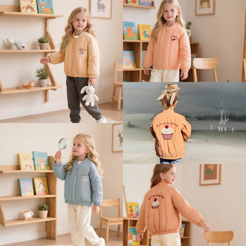 Jesenska i zimska nova vezena dječja crtana jakna u korejskom stilu s flisom, slatka modna višenamjenska jakna s pamučnom podstavom