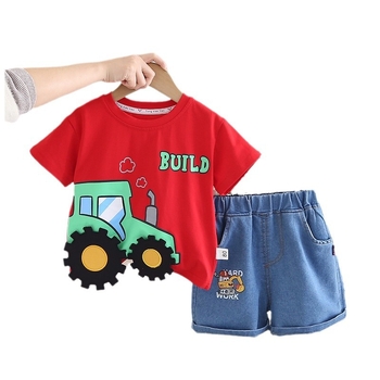 Dječja ljetna nova majica kratkih rukava s crtanim printom, dječje odijelo, ležerna majica s okruglim izrezom, dječja odjeća, dvodijelni set