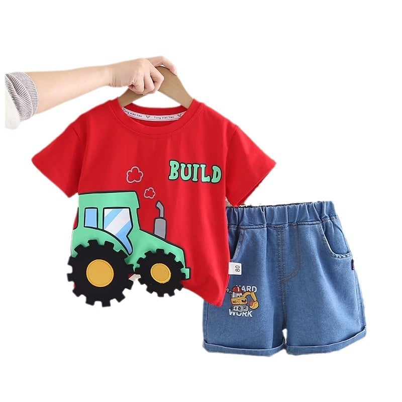 Dječja ljetna nova majica kratkih rukava s crtanim printom, dječje odijelo, ležerna majica s okruglim izrezom, dječja odjeća, dvodijelni set