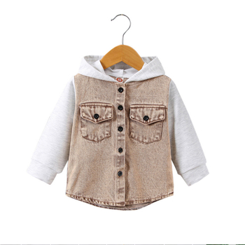 Europos ir Amerikos užsienio prekybos berniukų pavasarinis ir rudens džinsinis paltas su gobtuvu, dėmėta plaukų karta