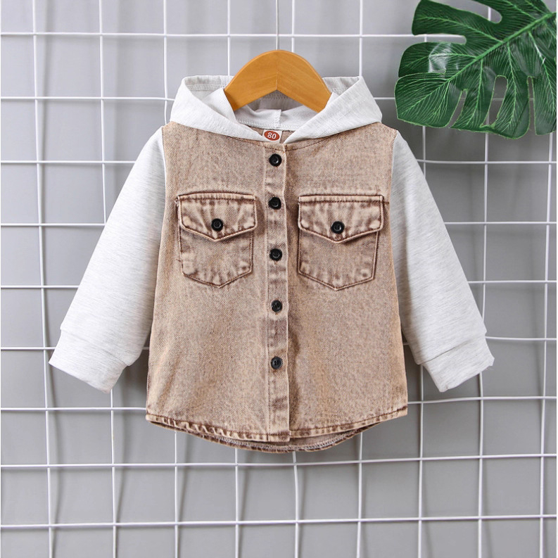 Europos ir Amerikos užsienio prekybos berniukų pavasarinis ir rudens džinsinis paltas su gobtuvu, dėmėta plaukų karta