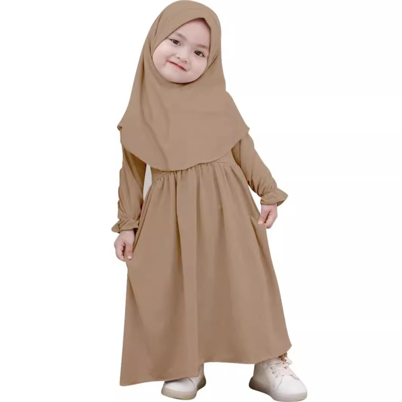 Rochie de primăvară și toamnă cu mânecă lungă și culoare solidă pentru femei și copii, stil european și american, rochie lungă cu glugă, set din două piese, rochie pentru copii