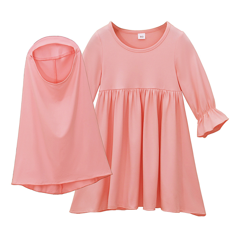 Rochie de primăvară și toamnă cu mânecă lungă și culoare solidă pentru femei și copii, stil european și american, rochie lungă cu glugă, set din două piese, rochie pentru copii