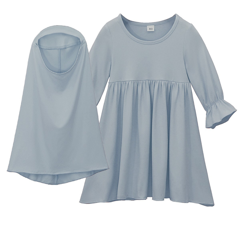 Rochie de primăvară și toamnă cu mânecă lungă și culoare solidă pentru femei și copii, stil european și american, rochie lungă cu glugă, set din două piese, rochie pentru copii