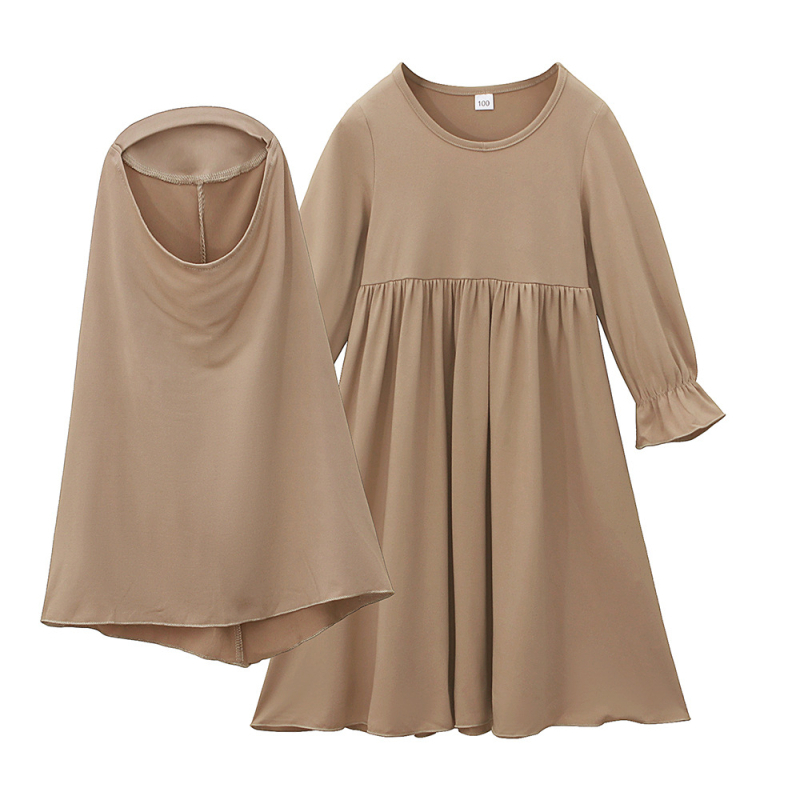 Rochie de primăvară și toamnă cu mânecă lungă și culoare solidă pentru femei și copii, stil european și american, rochie lungă cu glugă, set din două piese, rochie pentru copii