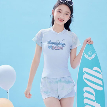 Vaikiški maudymosi kostiumėliai madingi mergaitėms su perimetru ir didelėms mergaitėms su perimetru ir ilgomis rankovėmis, apsaugantis nuo saulės, animacinių filmukų maudymosi kostiumėlis