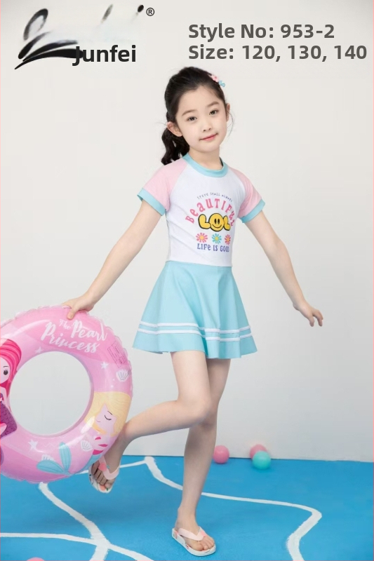 Vaikiški maudymosi kostiumėliai madingi mergaitėms su perimetru ir didelėms mergaitėms su perimetru ir ilgomis rankovėmis, apsaugantis nuo saulės, animacinių filmukų maudymosi kostiumėlis