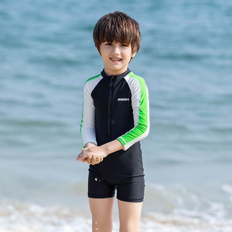 Momasong dječji kupaći kostim Novi dječakov kupaći kostim s dugim rukavima i kremom za sunčanje Jednodijelni kupaći kostim za bebe s vrućim izvorima Dječji kupaći kostim