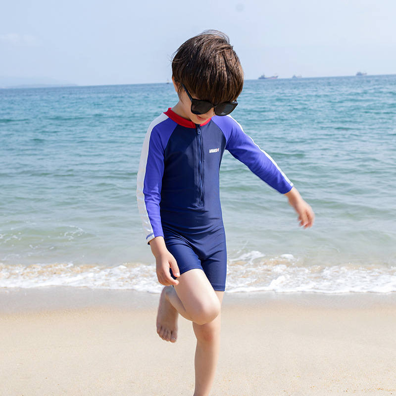 Momasong dječji kupaći kostim Novi dječakov kupaći kostim s dugim rukavima i kremom za sunčanje Jednodijelni kupaći kostim za bebe s vrućim izvorima Dječji kupaći kostim