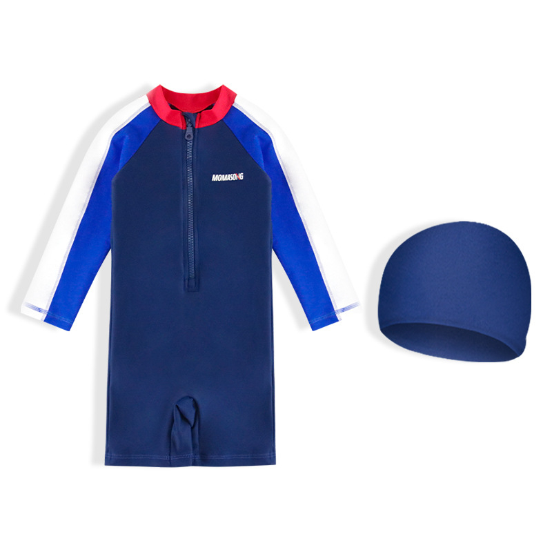 Momasong dječji kupaći kostim Novi dječakov kupaći kostim s dugim rukavima i kremom za sunčanje Jednodijelni kupaći kostim za bebe s vrućim izvorima Dječji kupaći kostim