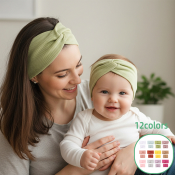 Euroopa ja Ameerika suvine uus vanema-lapse ühevärviline ristitriibuline peapael, pehme ja mugav sõlmeline juuksepael, kaheosaline juukseaksessuaar