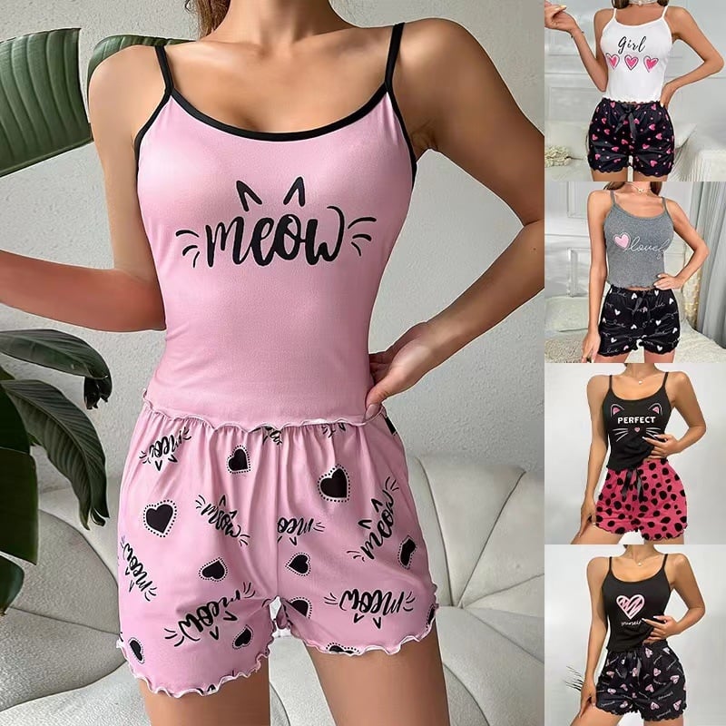 Pijamale sexy transfrontaliere noi 2024 pentru vara femeilor fără mâneci pantaloni scurți cu sling costum de casă din mătase de lapte