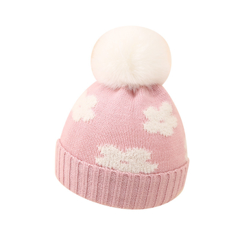 Căciulă de iarnă pentru bebeluși 2024, dublu gros, tricotată cu flori de pluș, 0-decembrie, căciulă de lână pentru nou-născuți