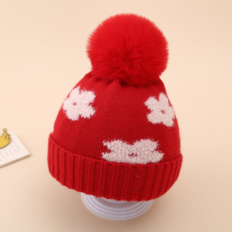 Căciulă de iarnă pentru bebeluși 2024, dublu gros, tricotată cu flori de pluș, 0-decembrie, căciulă de lână pentru nou-născuți