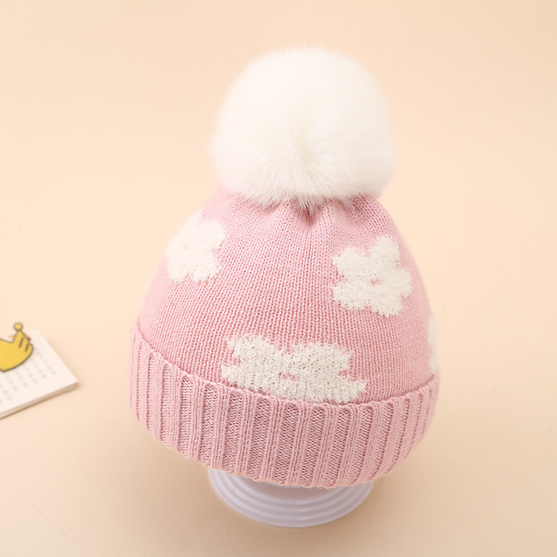 Căciulă de iarnă pentru bebeluși 2024, dublu gros, tricotată cu flori de pluș, 0-decembrie, căciulă de lână pentru nou-născuți