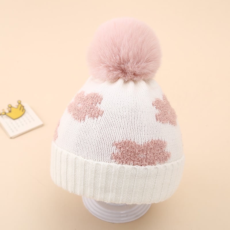 Căciulă de iarnă pentru bebeluși 2024, dublu gros, tricotată cu flori de pluș, 0-decembrie, căciulă de lână pentru nou-născuți
