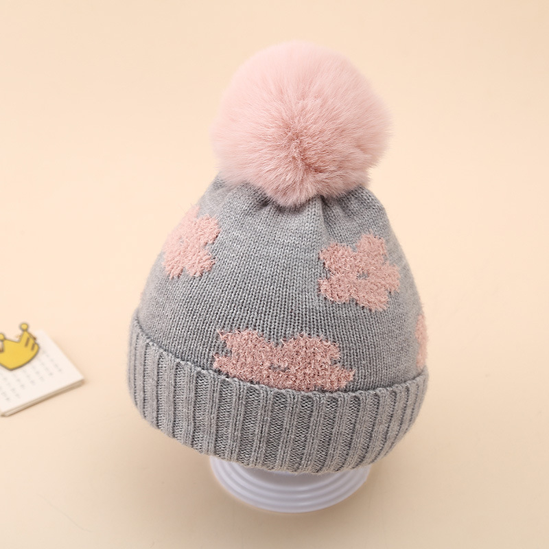 Căciulă de iarnă pentru bebeluși 2024, dublu gros, tricotată cu flori de pluș, 0-decembrie, căciulă de lână pentru nou-născuți
