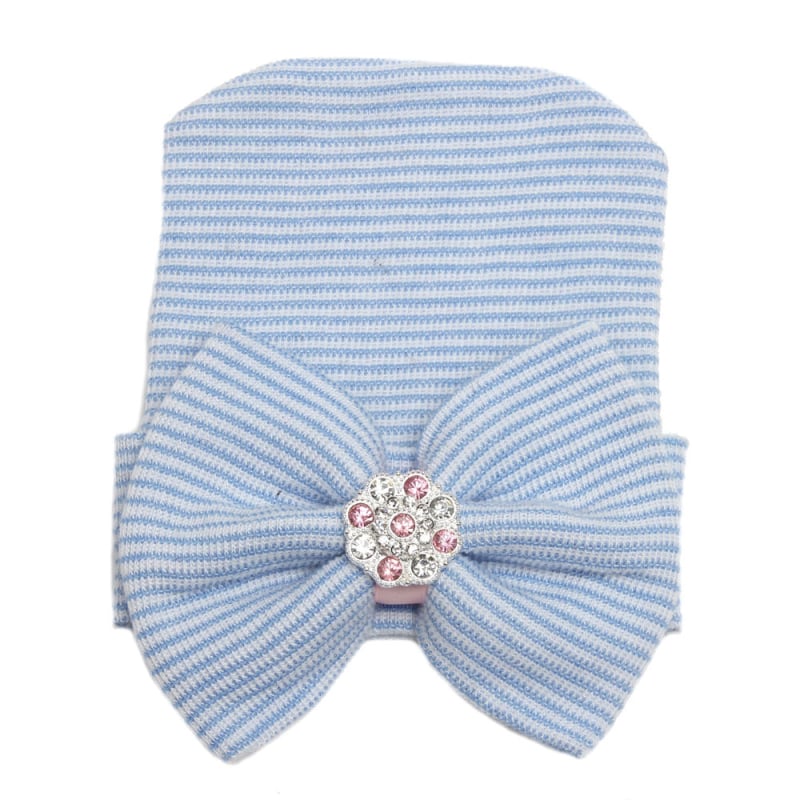 Ευρωπαϊκό και αμερικανικό νέο ριγέ μωρό κορίτσι μεγάλο τόξο λαμπερό διαμάντι ροζ πλεκτό καπέλο νεογέννητο μωρό πουλόβερ καπέλο