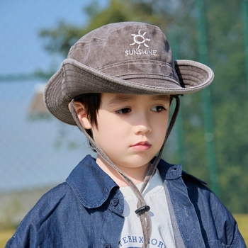 Pălărie de vară pentru copii, pălărie de pescar, pălărie de cowboy spălată pentru băieți, pălărie de camping cu scrisoare și fete, pălărie de protecție solară cu boruri mari