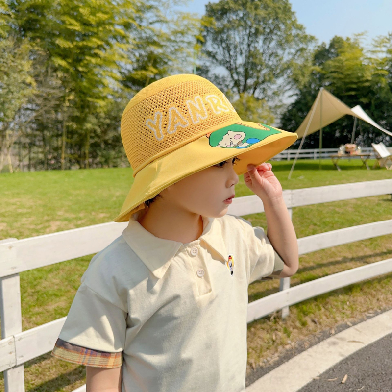 Παιδικό αντηλιακό καπέλο καλοκαιρινό αντι-UV καπέλο ηλίου για αγόρια και κορίτσια μωρού με κινούμενα σχέδια, μεγάλο γείσο, καπέλο ψαρά με σκιά