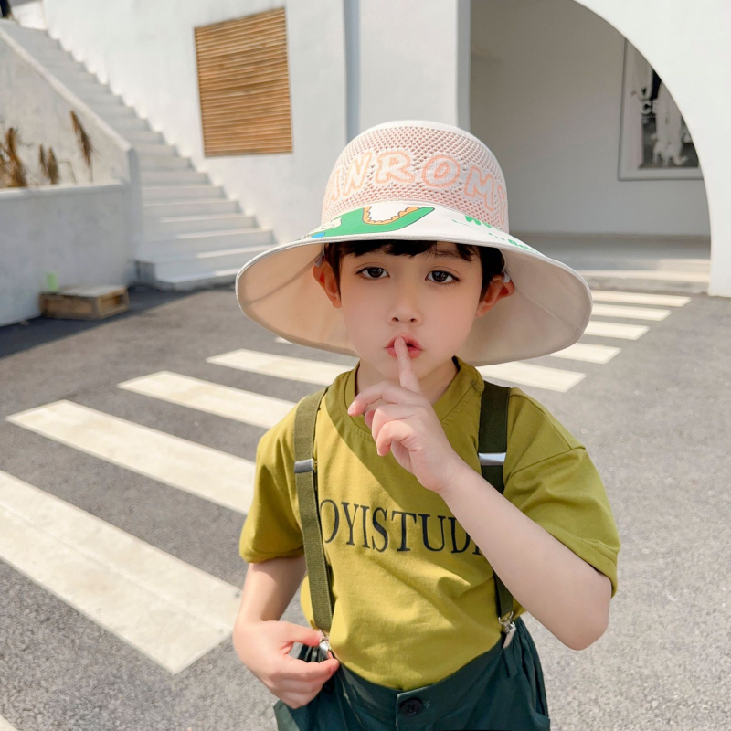 Παιδικό αντηλιακό καπέλο καλοκαιρινό αντι-UV καπέλο ηλίου για αγόρια και κορίτσια μωρού με κινούμενα σχέδια, μεγάλο γείσο, καπέλο ψαρά με σκιά