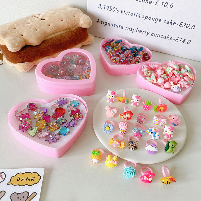 Inele noi pentru copii, pachet de 50, inele reglabile cu desene animate Cyber Celebrity pentru fete, set cadou, 61 de cadouri de Ziua Copilului