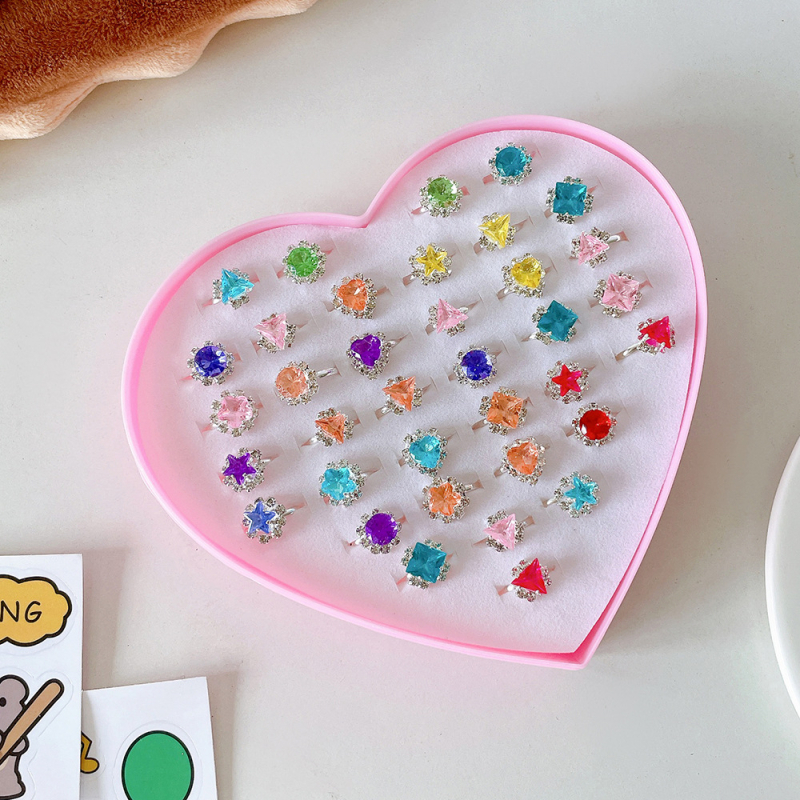 Inele noi pentru copii, pachet de 50, inele reglabile cu desene animate Cyber Celebrity pentru fete, set cadou, 61 de cadouri de Ziua Copilului