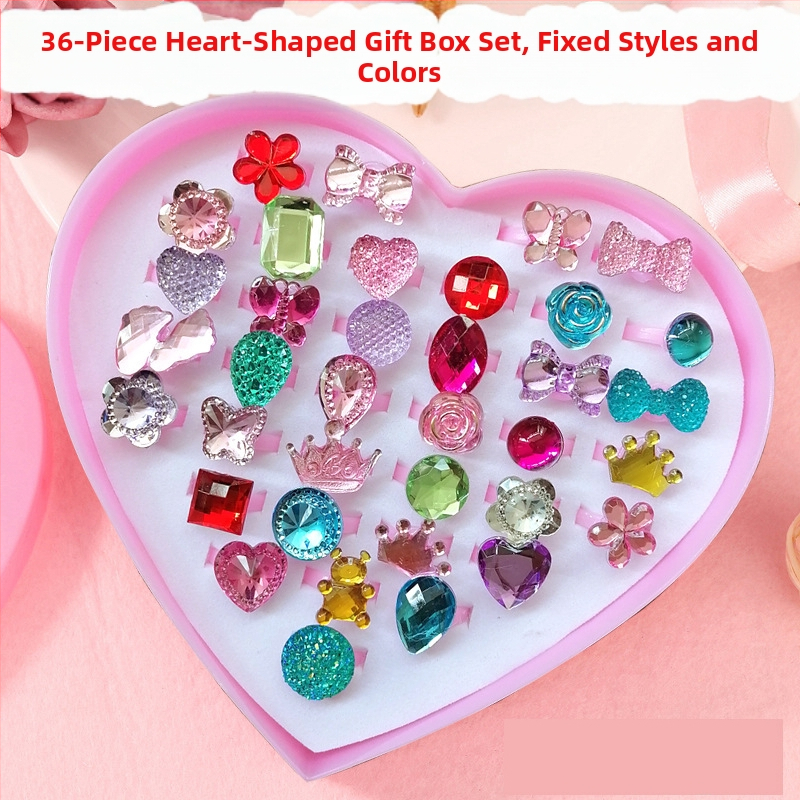 Inele noi pentru copii, pachet de 50, inele reglabile cu desene animate Cyber Celebrity pentru fete, set cadou, 61 de cadouri de Ziua Copilului