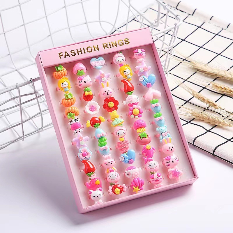 Inele noi pentru copii, pachet de 50, inele reglabile cu desene animate Cyber Celebrity pentru fete, set cadou, 61 de cadouri de Ziua Copilului