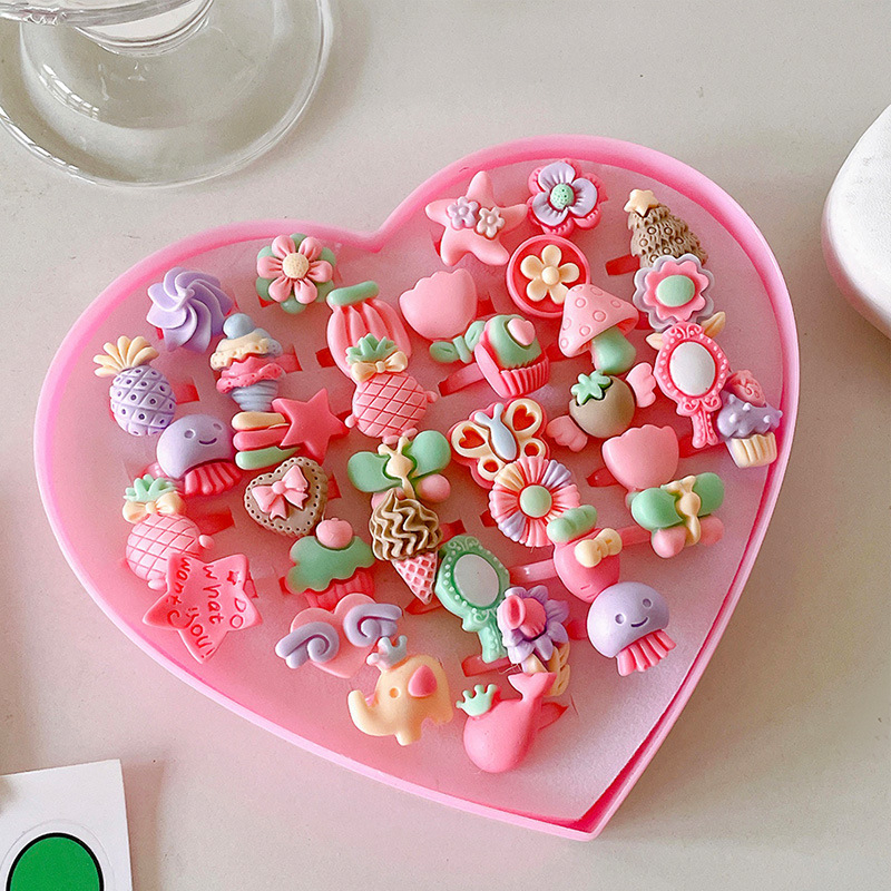 Inele noi pentru copii, pachet de 50, inele reglabile cu desene animate Cyber Celebrity pentru fete, set cadou, 61 de cadouri de Ziua Copilului