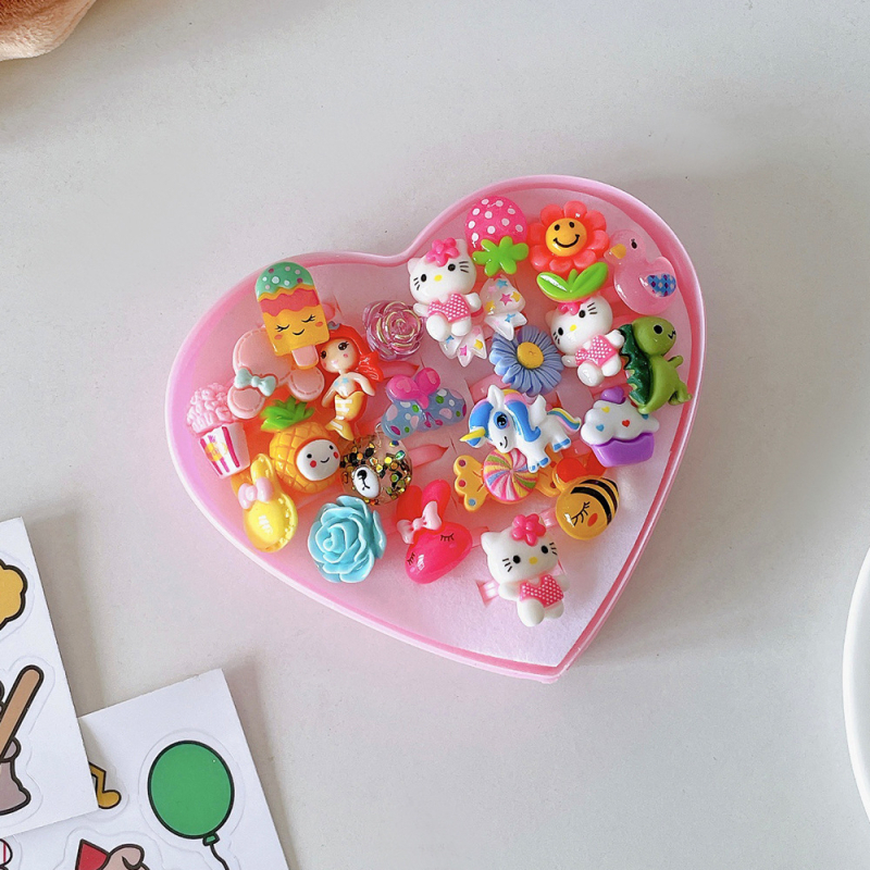 Inele noi pentru copii, pachet de 50, inele reglabile cu desene animate Cyber Celebrity pentru fete, set cadou, 61 de cadouri de Ziua Copilului