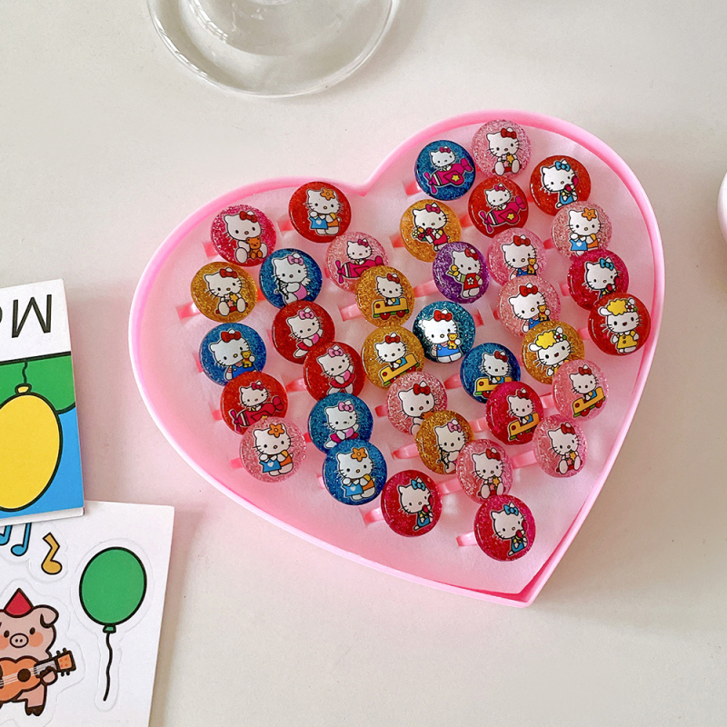 Inele noi pentru copii, pachet de 50, inele reglabile cu desene animate Cyber Celebrity pentru fete, set cadou, 61 de cadouri de Ziua Copilului