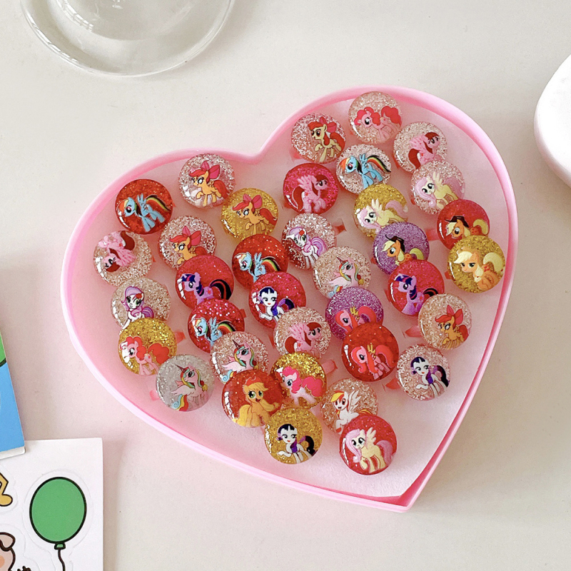 Inele noi pentru copii, pachet de 50, inele reglabile cu desene animate Cyber Celebrity pentru fete, set cadou, 61 de cadouri de Ziua Copilului