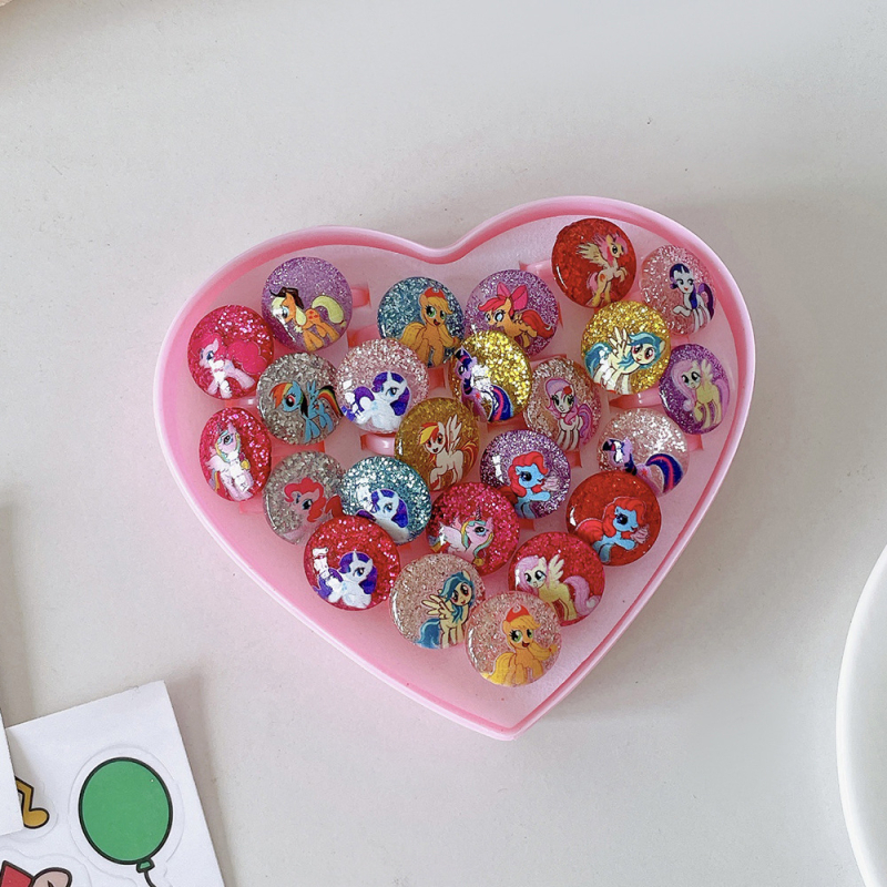 Inele noi pentru copii, pachet de 50, inele reglabile cu desene animate Cyber Celebrity pentru fete, set cadou, 61 de cadouri de Ziua Copilului