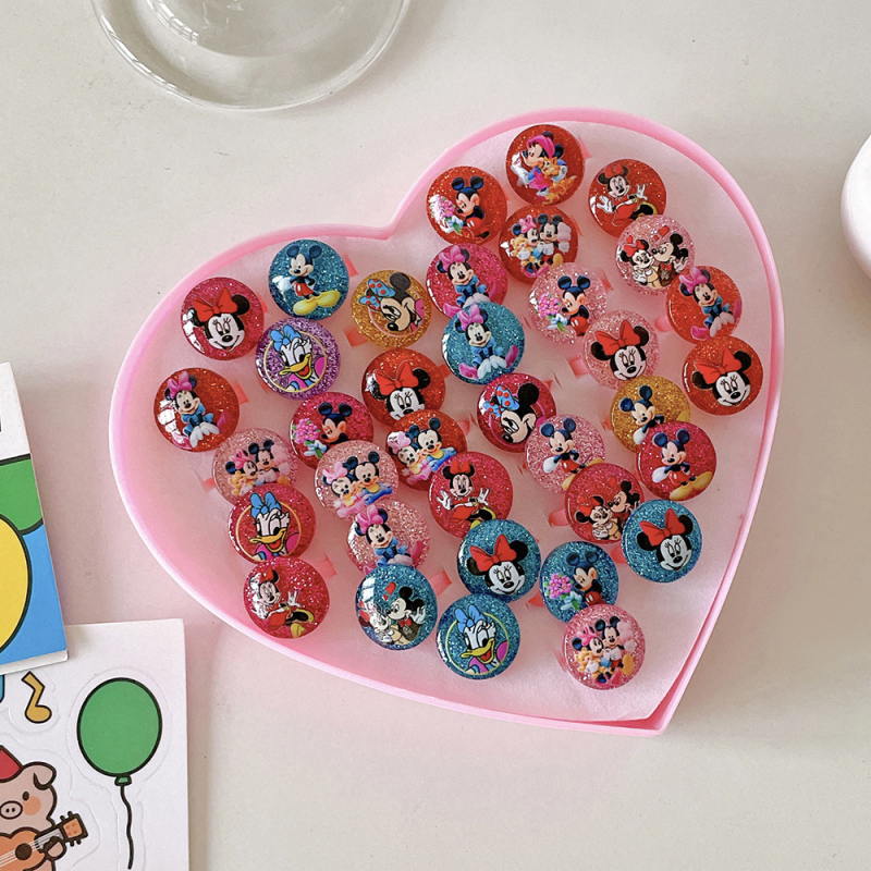 Inele noi pentru copii, pachet de 50, inele reglabile cu desene animate Cyber Celebrity pentru fete, set cadou, 61 de cadouri de Ziua Copilului