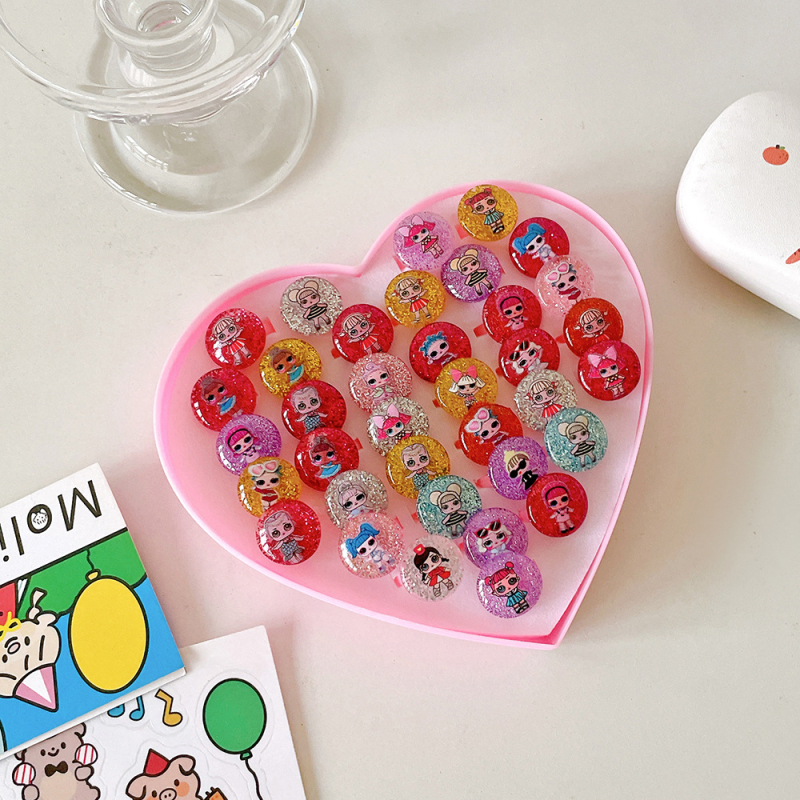 Inele noi pentru copii, pachet de 50, inele reglabile cu desene animate Cyber Celebrity pentru fete, set cadou, 61 de cadouri de Ziua Copilului