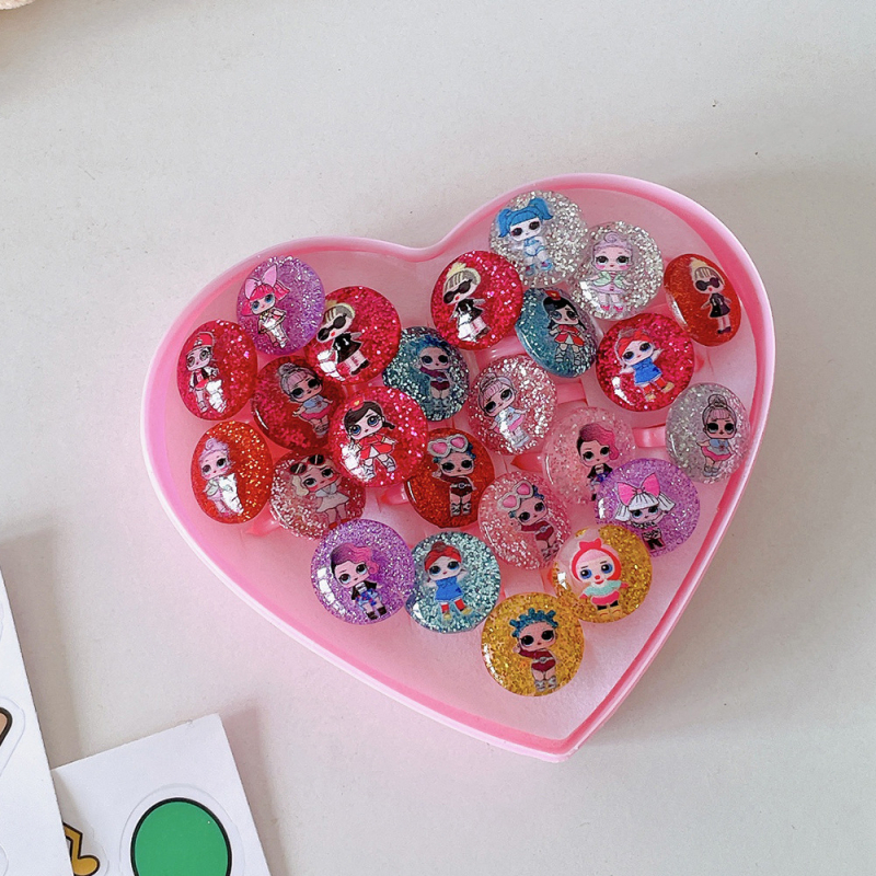 Inele noi pentru copii, pachet de 50, inele reglabile cu desene animate Cyber Celebrity pentru fete, set cadou, 61 de cadouri de Ziua Copilului