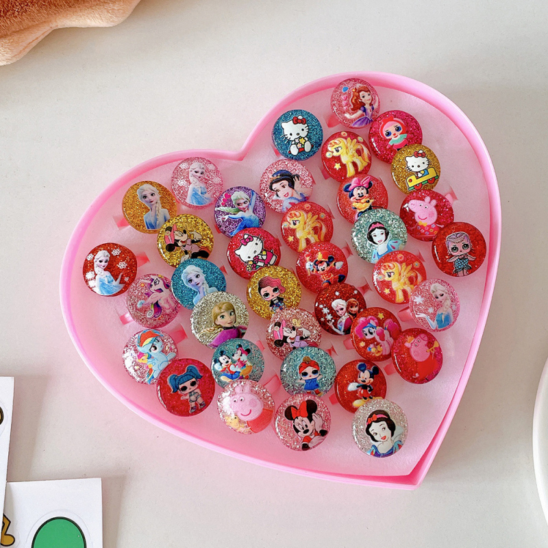 Inele noi pentru copii, pachet de 50, inele reglabile cu desene animate Cyber Celebrity pentru fete, set cadou, 61 de cadouri de Ziua Copilului