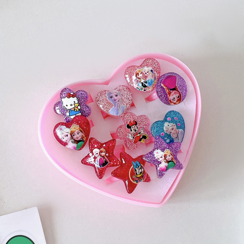 Inele noi pentru copii, pachet de 50, inele reglabile cu desene animate Cyber Celebrity pentru fete, set cadou, 61 de cadouri de Ziua Copilului