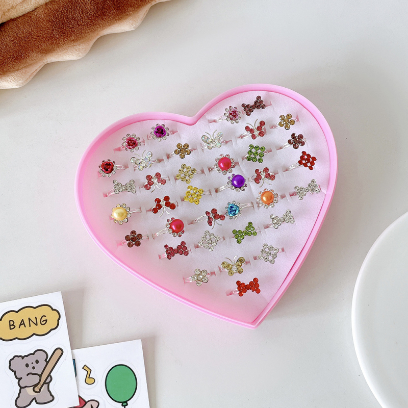 Inele noi pentru copii, pachet de 50, inele reglabile cu desene animate Cyber Celebrity pentru fete, set cadou, 61 de cadouri de Ziua Copilului