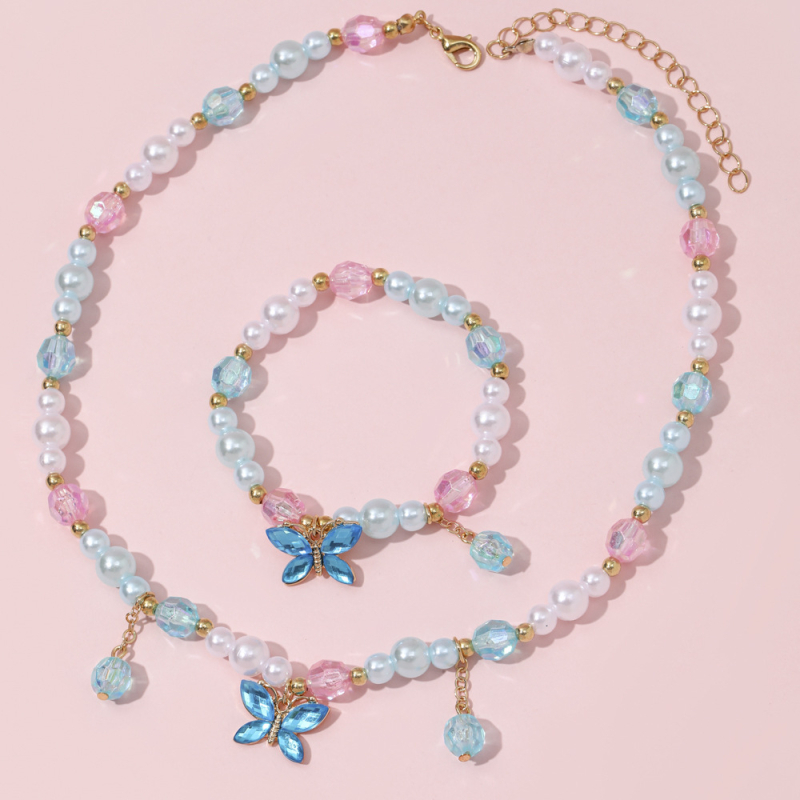 Nauji vaikų karoliai, apyrankės, papuošalai, kostiumai, karoliukai, papuošalai, mieli princesės mergaitės drugelio pakabuko aksesuarai