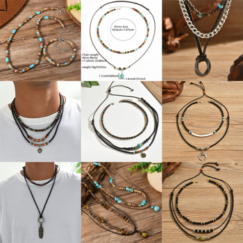 Amazoni piiriülene kuummüük meeste mitmekihiline virnastatud kaelakee ülikond retro moekaelakee allikas tehas laos hulgimüük