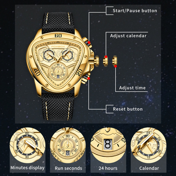 Διασυνοριακό ρολόι χαλαζία με αθλητικό τρίγωνο, πολυλειτουργικό ανδρικό ρολόι, υψηλής αξίας, οικιακό ρολόι χειρός