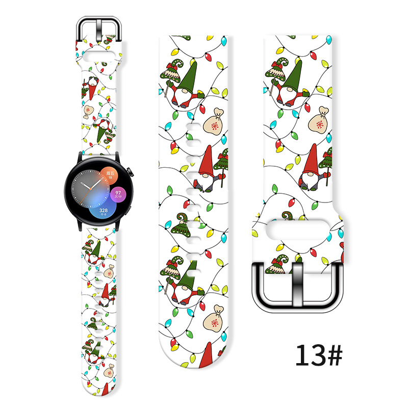 Kalėdinis raštuotas 20MM22MM23MM laikrodžio dirželis Huawei GT Samsung FB-Versa23 laikrodžiui