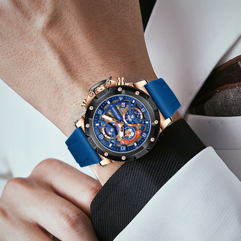 Piiriülene uus moodne spordikell suure numbriga meeste käekell multifunktsionaalne kalendriga kronograaf helendav veekindel kvartskell