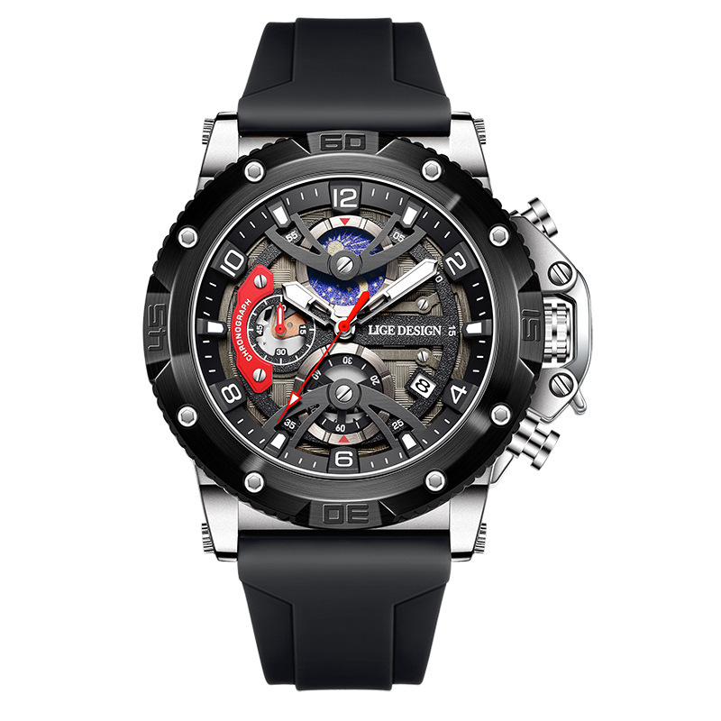 Piiriülene uus moodne spordikell suure numbriga meeste käekell multifunktsionaalne kalendriga kronograaf helendav veekindel kvartskell