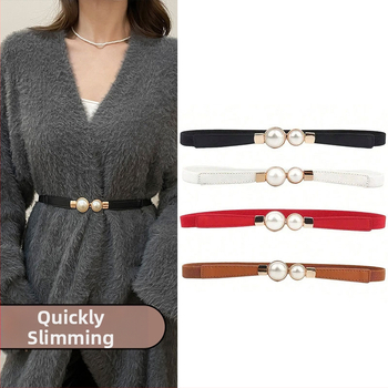 Ženski remen visokokvalitetni tanki remen s elastičnom dekoracijom za haljinu, kaput, struk, artefakt od bisera, tanki remen