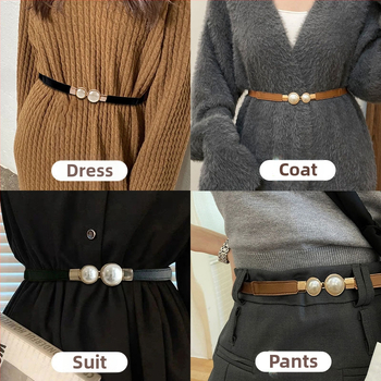 Ženski remen visokokvalitetni tanki remen s elastičnom dekoracijom za haljinu, kaput, struk, artefakt od bisera, tanki remen