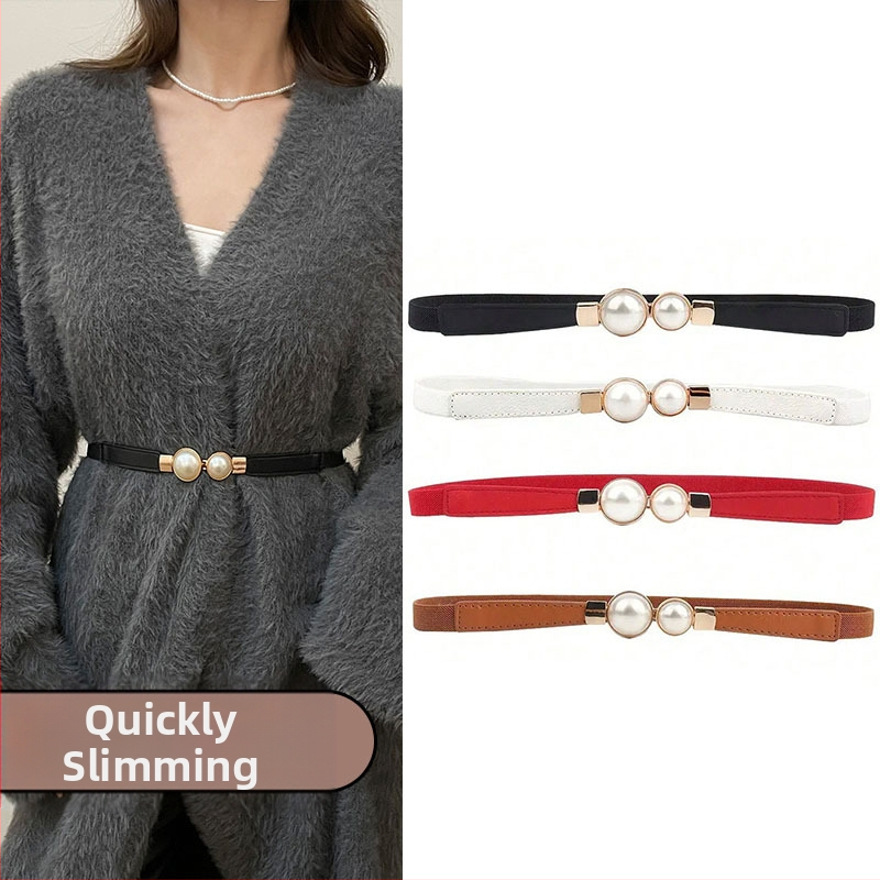 Ženski remen visokokvalitetni tanki remen s elastičnom dekoracijom za haljinu, kaput, struk, artefakt od bisera, tanki remen