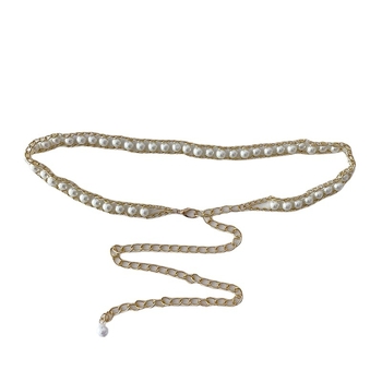 Γυναικεία φούστα με ζώνη από μαργαριτάρι, κορεάτικη, ευέλικτη, γλυκιά διακοσμητική, λεπτή μέση, μεταλλική αλυσίδα, αξεσουάρ για φόρεμα